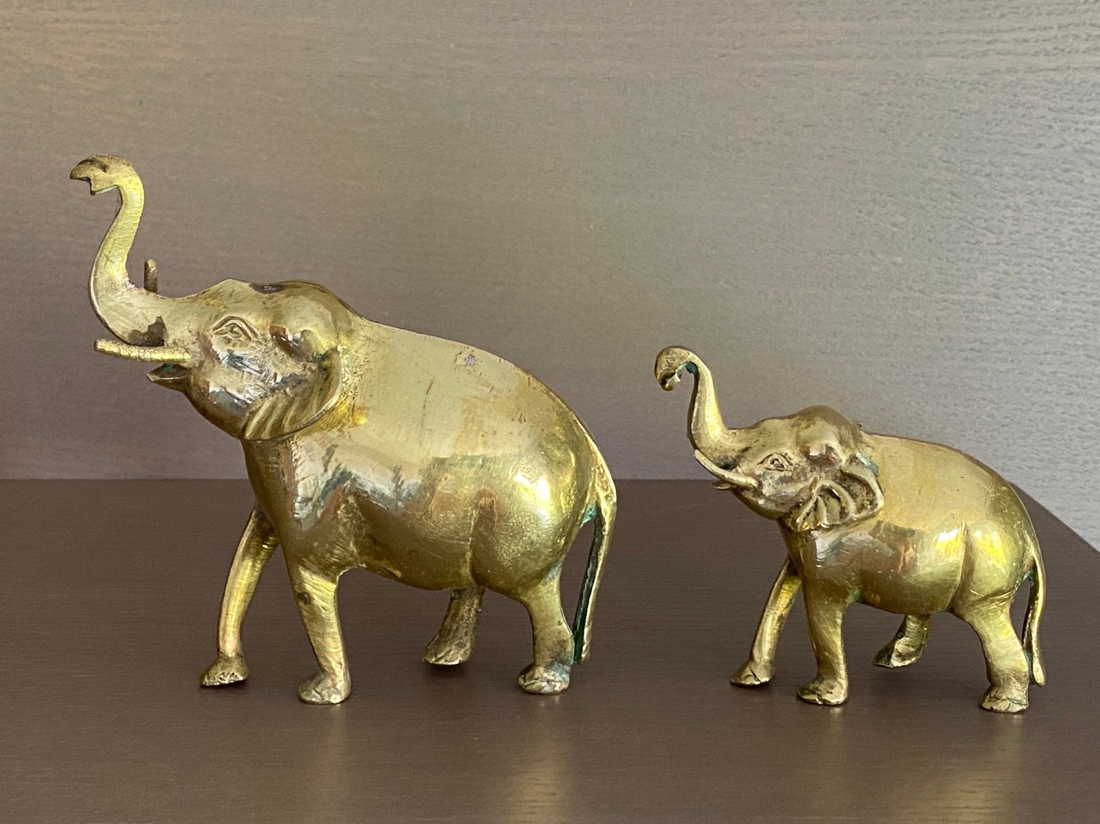 ELÉPHANT ET SON PETIT Vintage Laiton Massif, Enlèvement ou Envoi