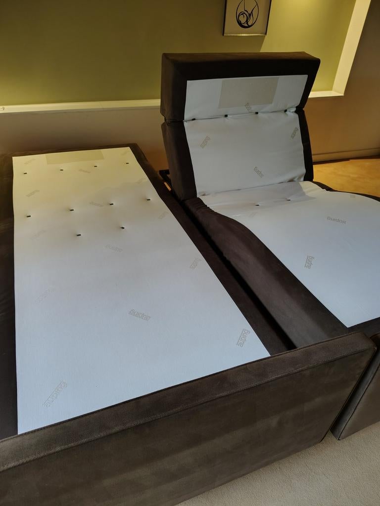 Auping elektrische 3-motorige  boxspring  180 x 210, Ophalen, Bruin, Stof