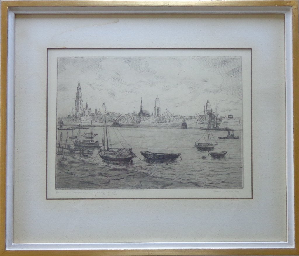 ROMAIN MALFLIET / ANTWERPEN / ZW-W ETS / 47x55cm / KADER, Antiquités & Art, Art | Lithographies & Sérigraphies, Numéroté, Enlèvement ou Envoi