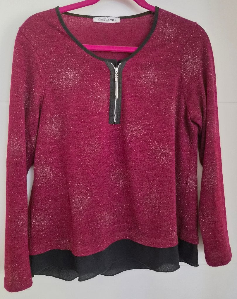 Haut chic bordeaux lamé Christine Laure –Taille 3–Comme neuf, Christine laure, Comme neuf, Enlèvement, Taille 42/44 (L)