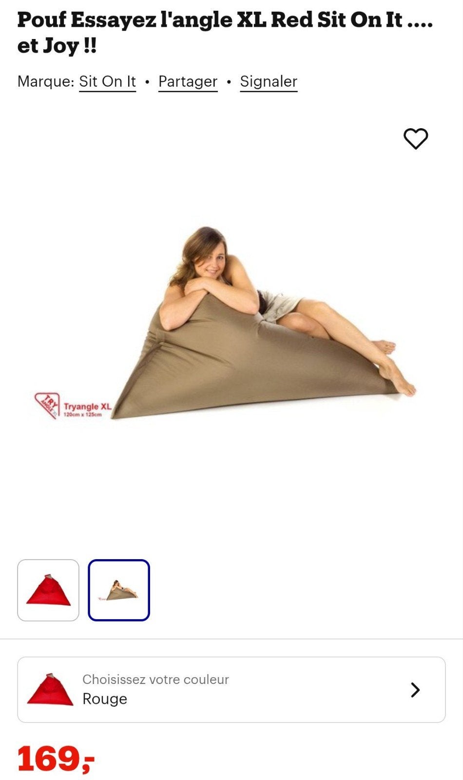 Pouf triangulaire de Try Angle rouge Sit On It !, Ophalen, Gebruikt, Rood, Zitzak