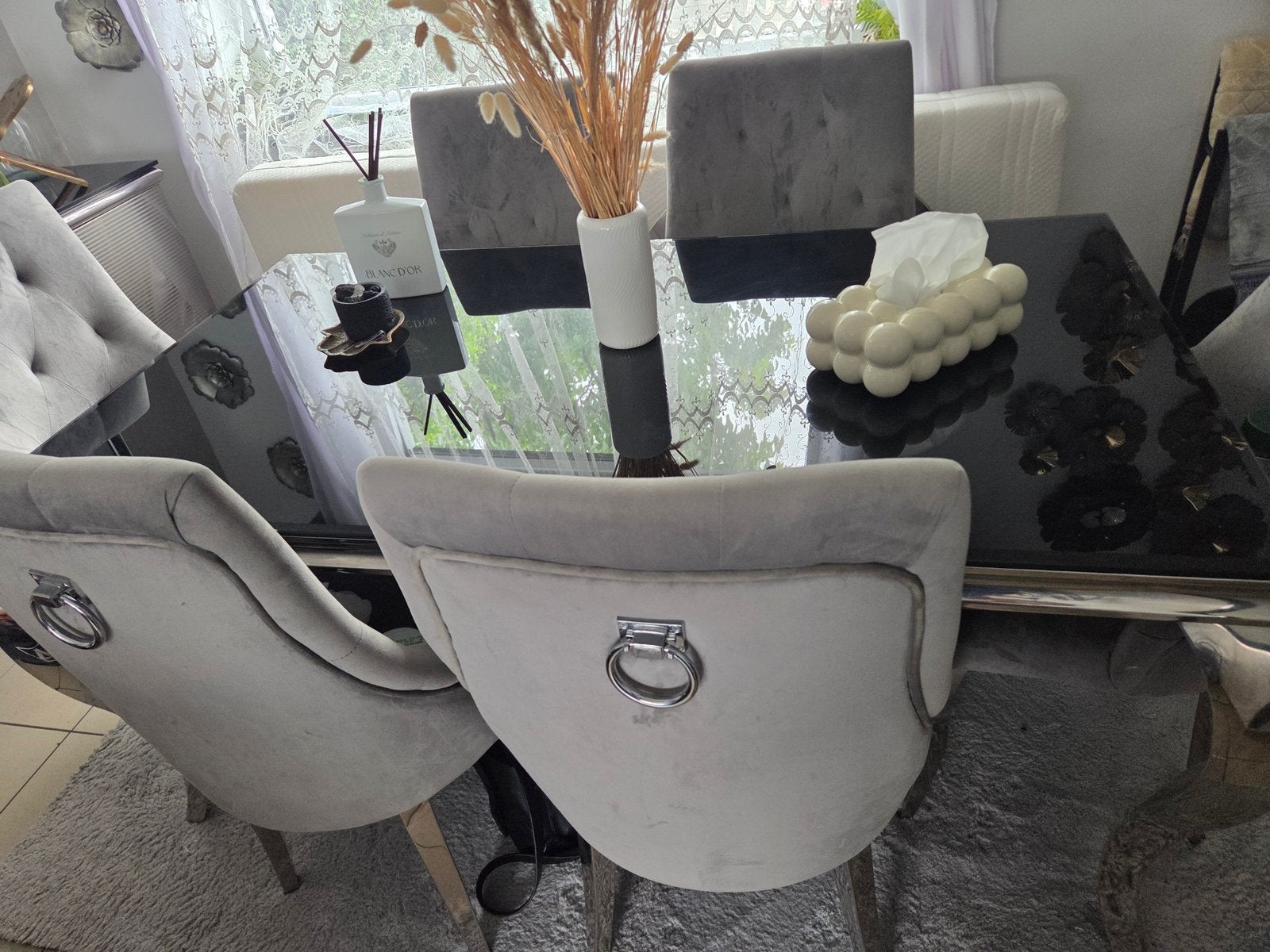Eettafel + 6 stoelen, Huis en Inrichting, Ophalen, Zo goed als nieuw, Glas