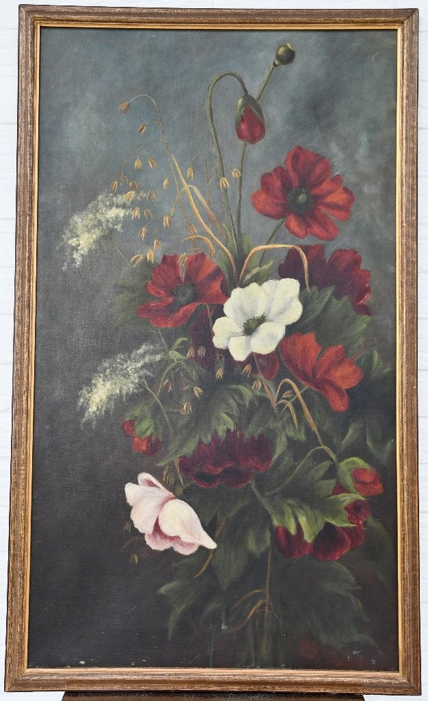 Grande nature morte aux coquelicots, Antiquités & Art, Enlèvement ou Envoi, Peinture à l'huile, Peint à la main, Nature morte