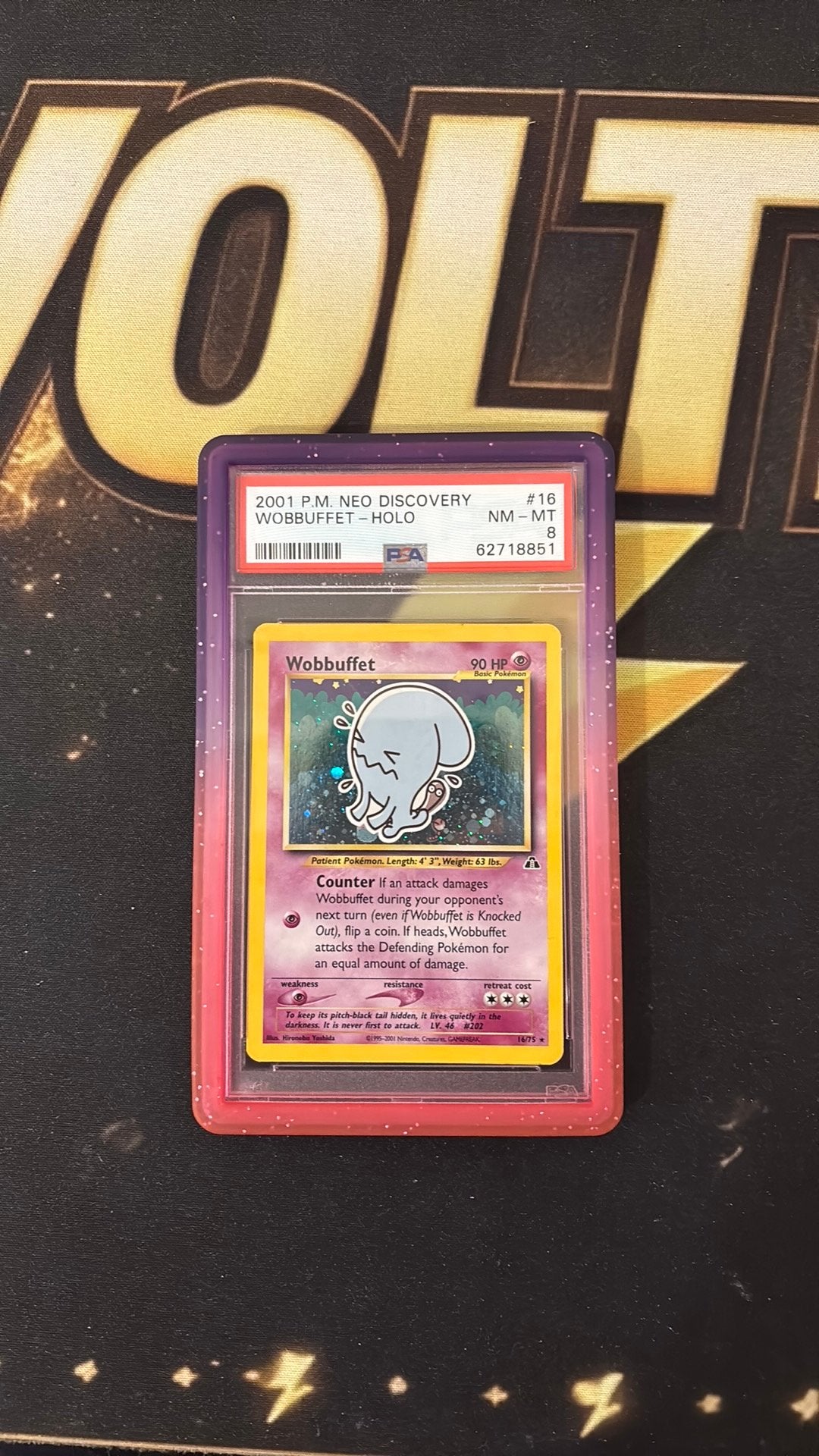Wobbuffet holo rare PSA 8 #16 incl.guard, Ophalen of Verzenden, Zo goed als nieuw, Losse kaart