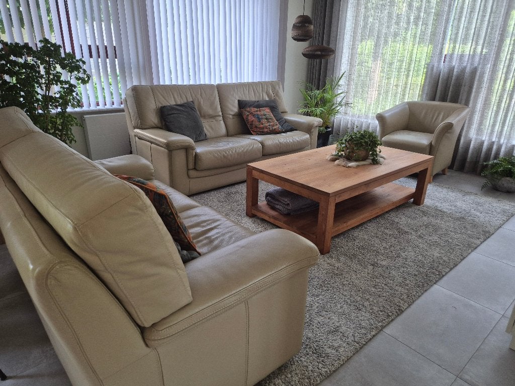 Lederen salon beige, Ophalen, Gebruikt, Leer, Rechte bank