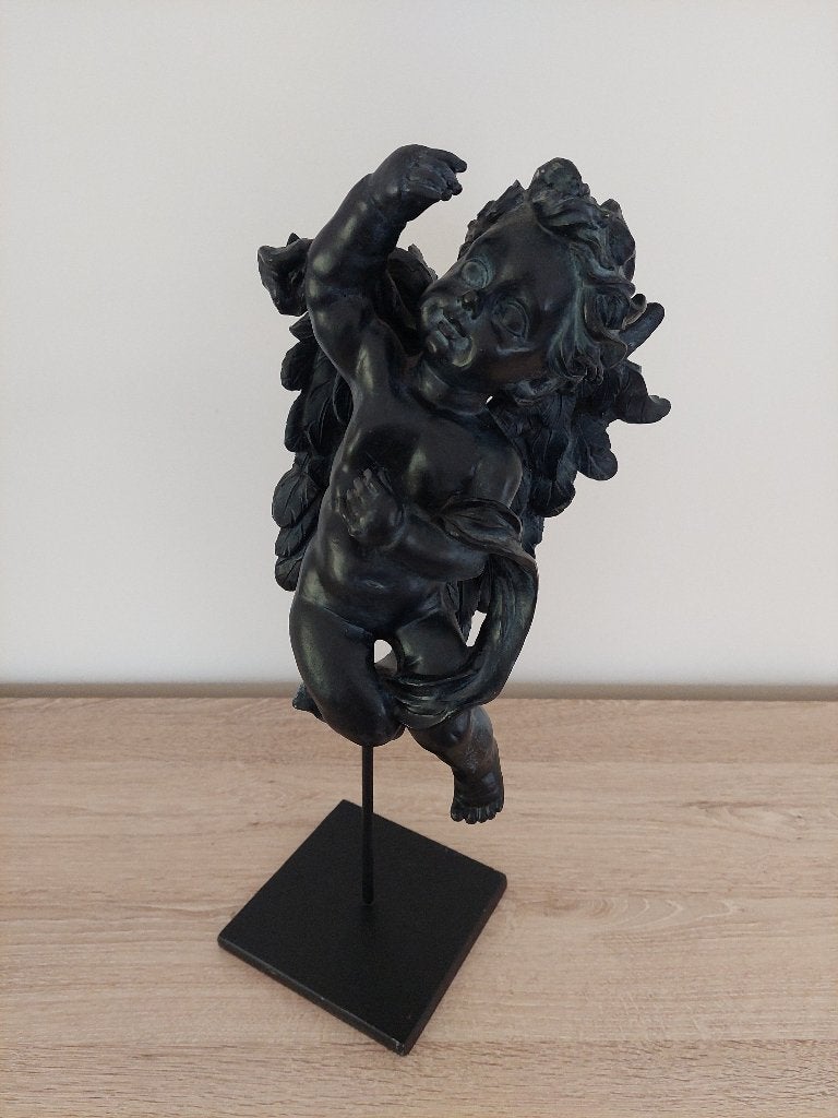 Mooie blauwzwarte engel op zware staander, Antiquités & Art, Art | Sculptures & Bois, Statue, Patiné, Autres sujets, Enlèvement