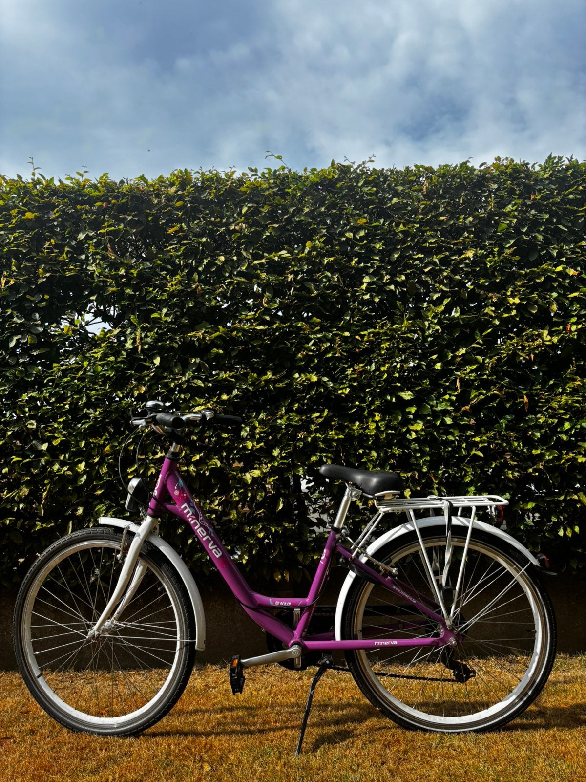 Paarse MINERVA kinderfiets 8 tot 12 jaar, Fietsen en Brommers, Ophalen, Velgrem, Handrem, Gebruikt