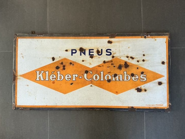 Panneau d'affichage vintage en émail Kleber-Colombes Pneus, Enlèvement