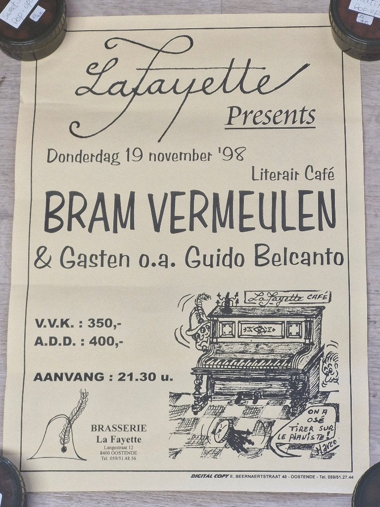Affiche LaFayette - Bram Vermeulen en Guido Belcanto - 1998, Ophalen, A1 t/m A3, Muziek, Rechthoekig Staand