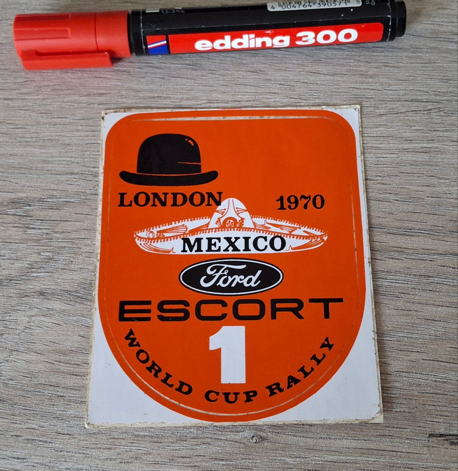Vintage sticker Ford Escort 1970 autorally Londen Mexico, Ophalen of Verzenden, Zo goed als nieuw, Auto of Motor