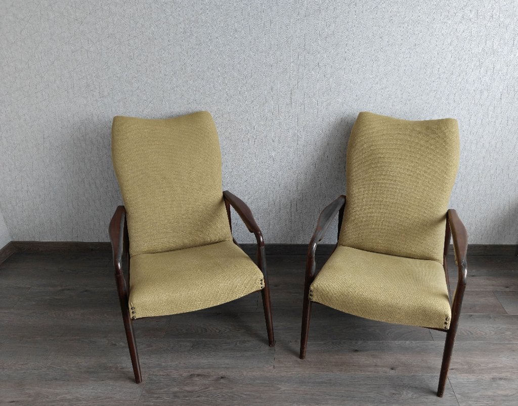 2 vintage mid-century fauteuils, Enlèvement, Bois