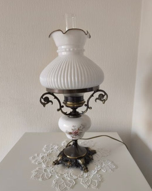 Vintage Tafellamp met Bloemmotief, Antiek en Kunst, Ophalen