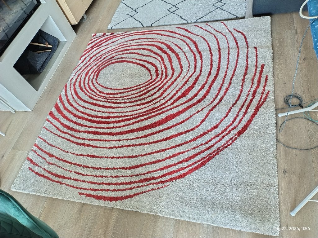 Ikea Eivor Cirklet vloerkleed gebroken wit/rood, Ophalen, Gebruikt, Rood, 150 tot 200 cm