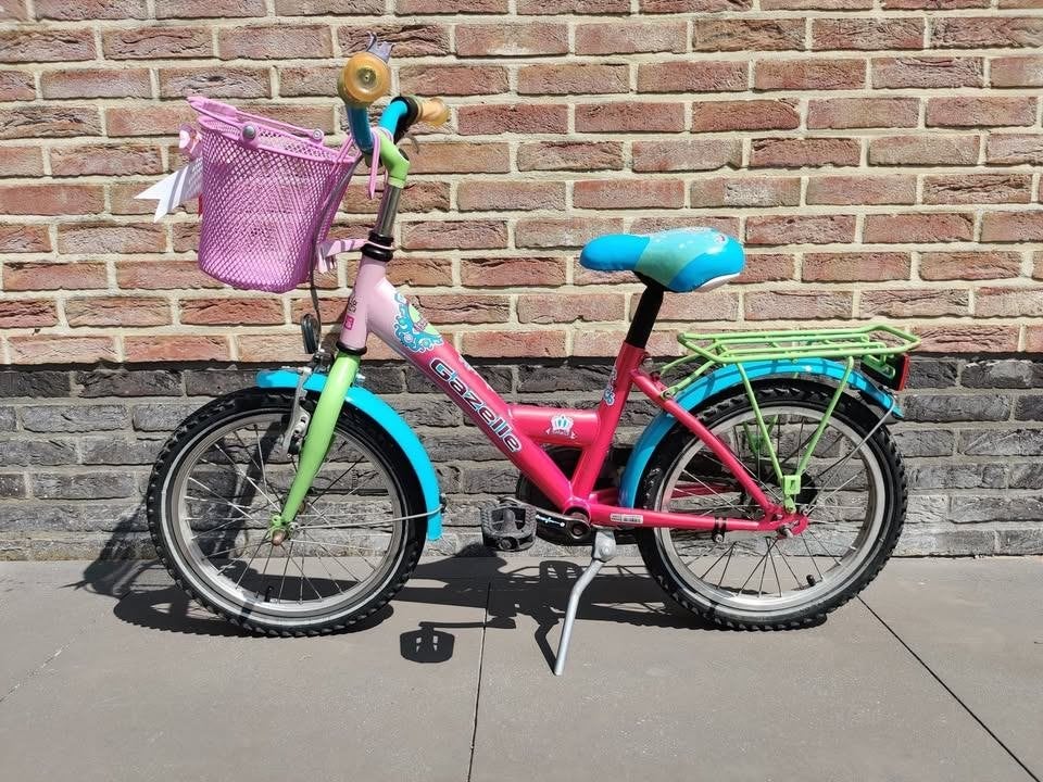 Fleurige meisjesfiets met mandje, Frein à rétropédalage, Comme neuf, Enlèvement, 16 pouces