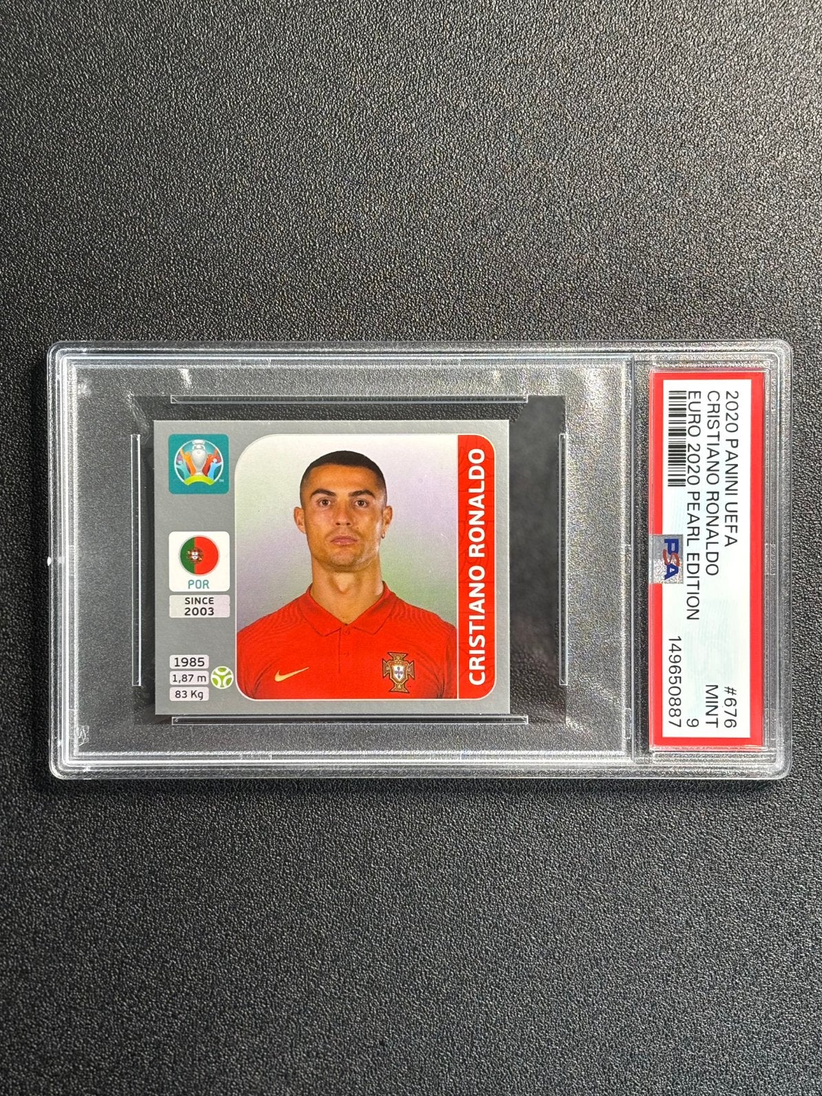 PSA 9 Cristiano Ronaldo 2020 Panini UEFA Euro Pearl Edition, Ophalen of Verzenden, Nieuw, Sticker