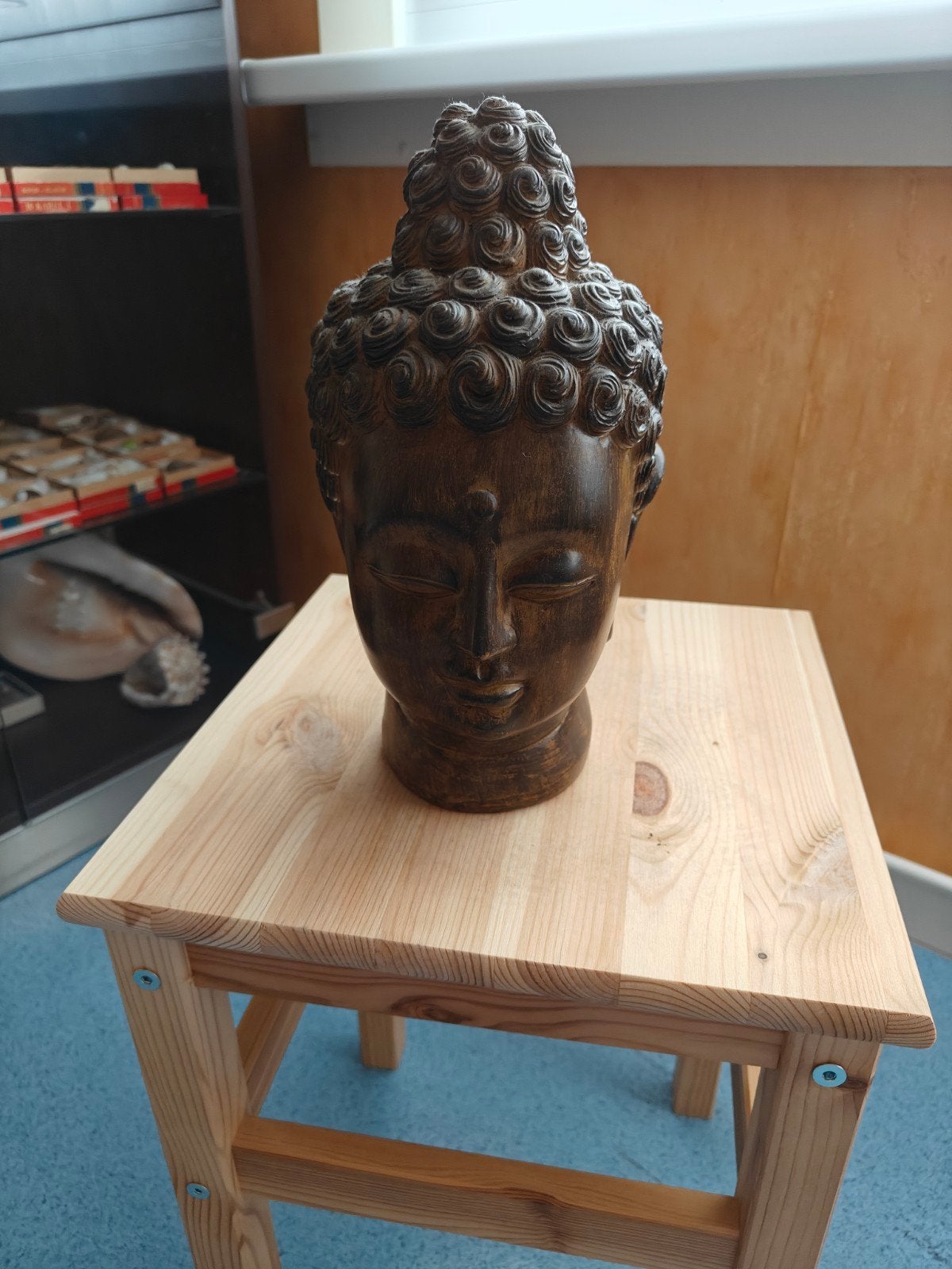 Mooi handgesneden houten Boeddha hoofd – 30 cm, Ophalen