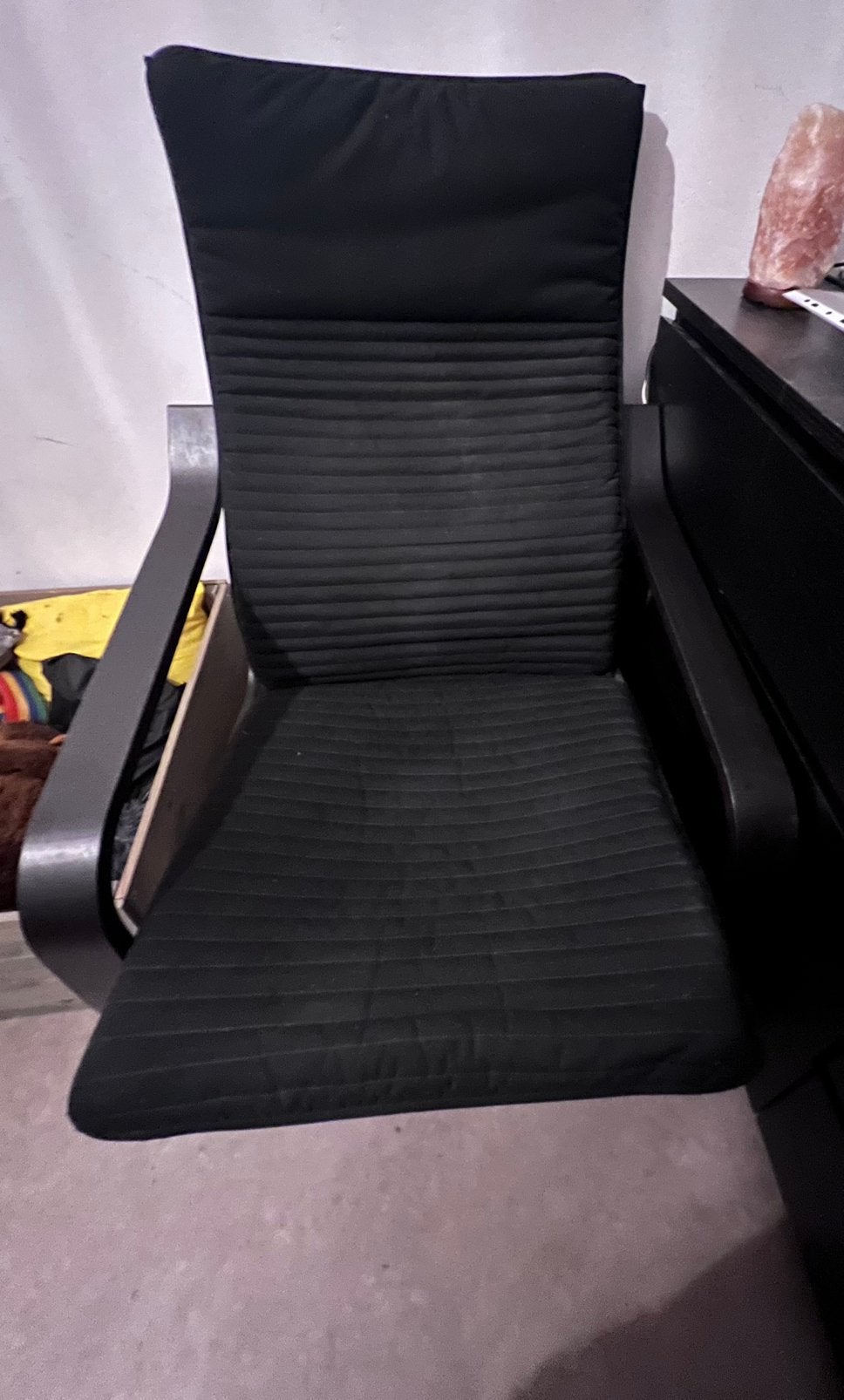 fauteuil + voetenbank, zwart., Ophalen, Zo goed als nieuw, Zwart