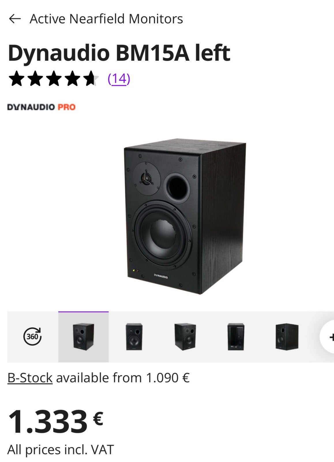 Dynaudio BM 15A Moniteur, Studio, TV, Hi-fi & Vidéo, Enlèvement, Utilisé, Moniteur de studio