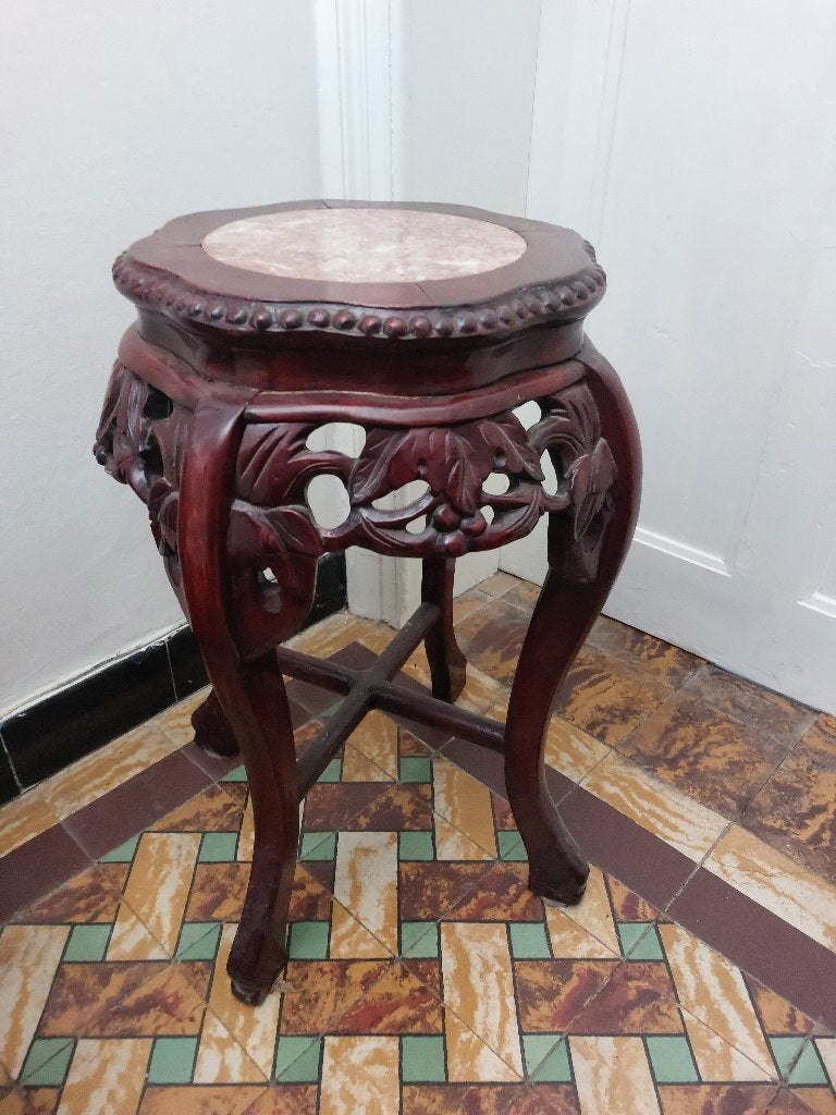 sokkeltafel in Chinese stijl, gesneden hout en marmer, Ophalen