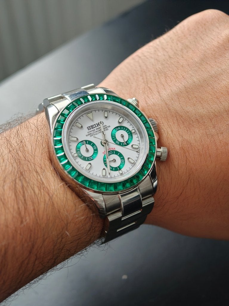 Seiko Mod Daytona Green, Bijoux, Sacs & Beauté, Montres | Hommes, Seiko, Acier, Enlèvement, Acier