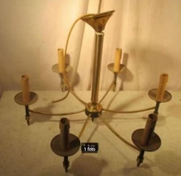 Retro metalen Luchter met 6 lichtpunten, Ophalen of Verzenden