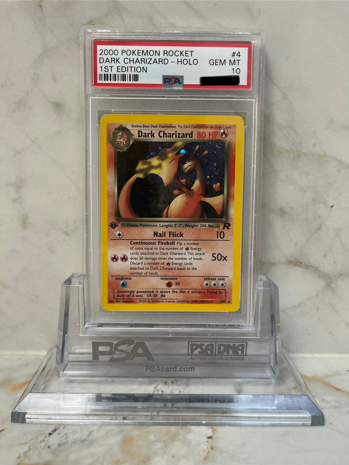 DARK CHARIZARD-HOLO 1st EDITION PSA 10, Hobby en Vrije tijd, Verzamelkaartspellen | Pokémon, Ophalen, Zo goed als nieuw
