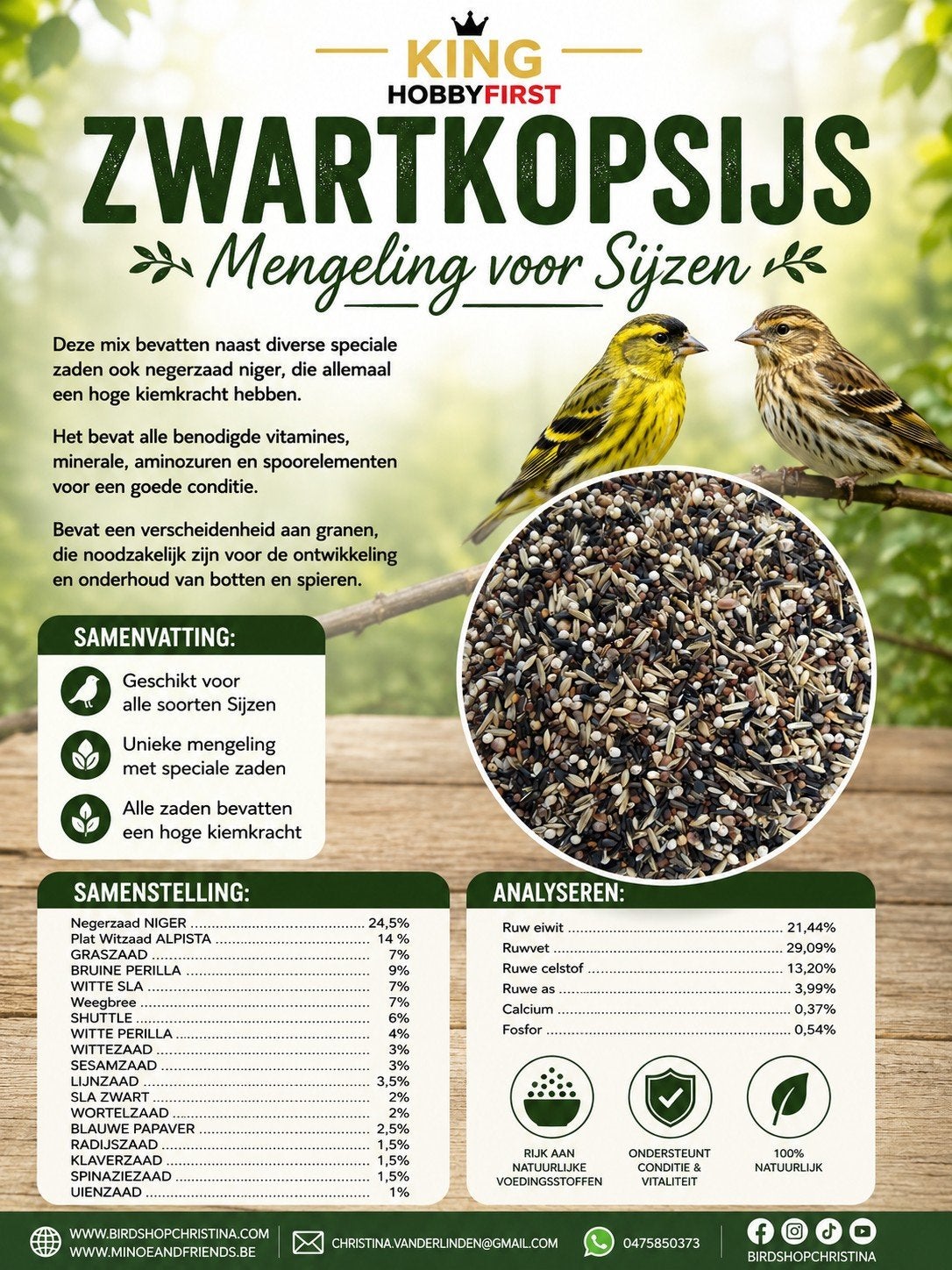 Zwartkopsijs Mix "Luxe" 1kg - King HobbyFirst, Ophalen