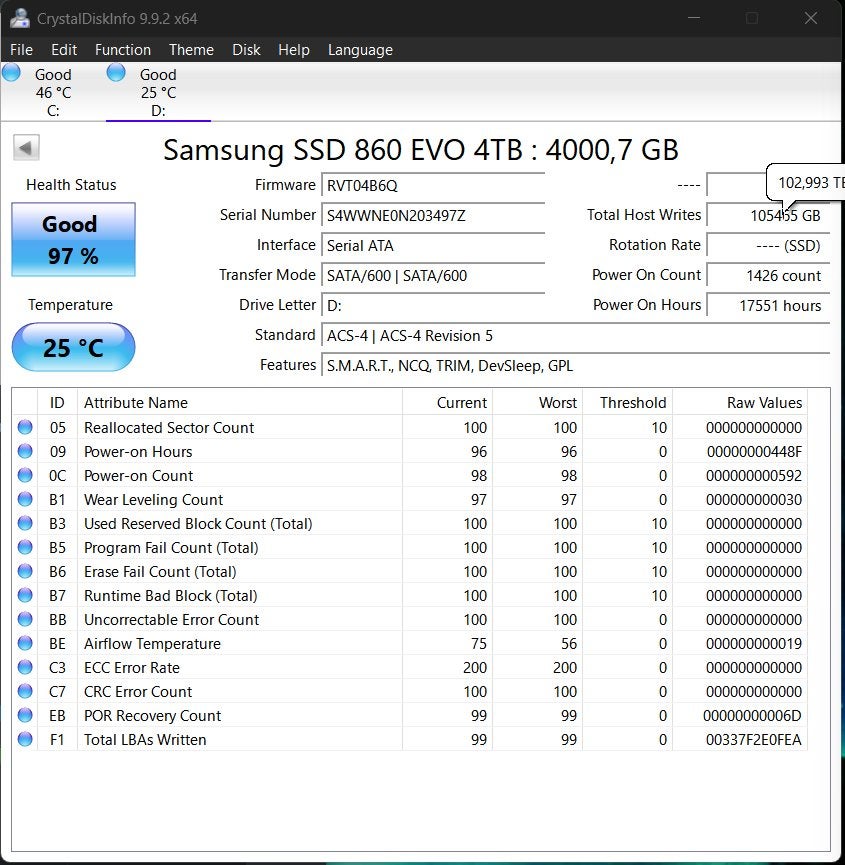 4TB SSD Samsung 860 Evo (SATA 2.5"), Intern, Gebruikt, Ophalen of Verzenden, Samsung