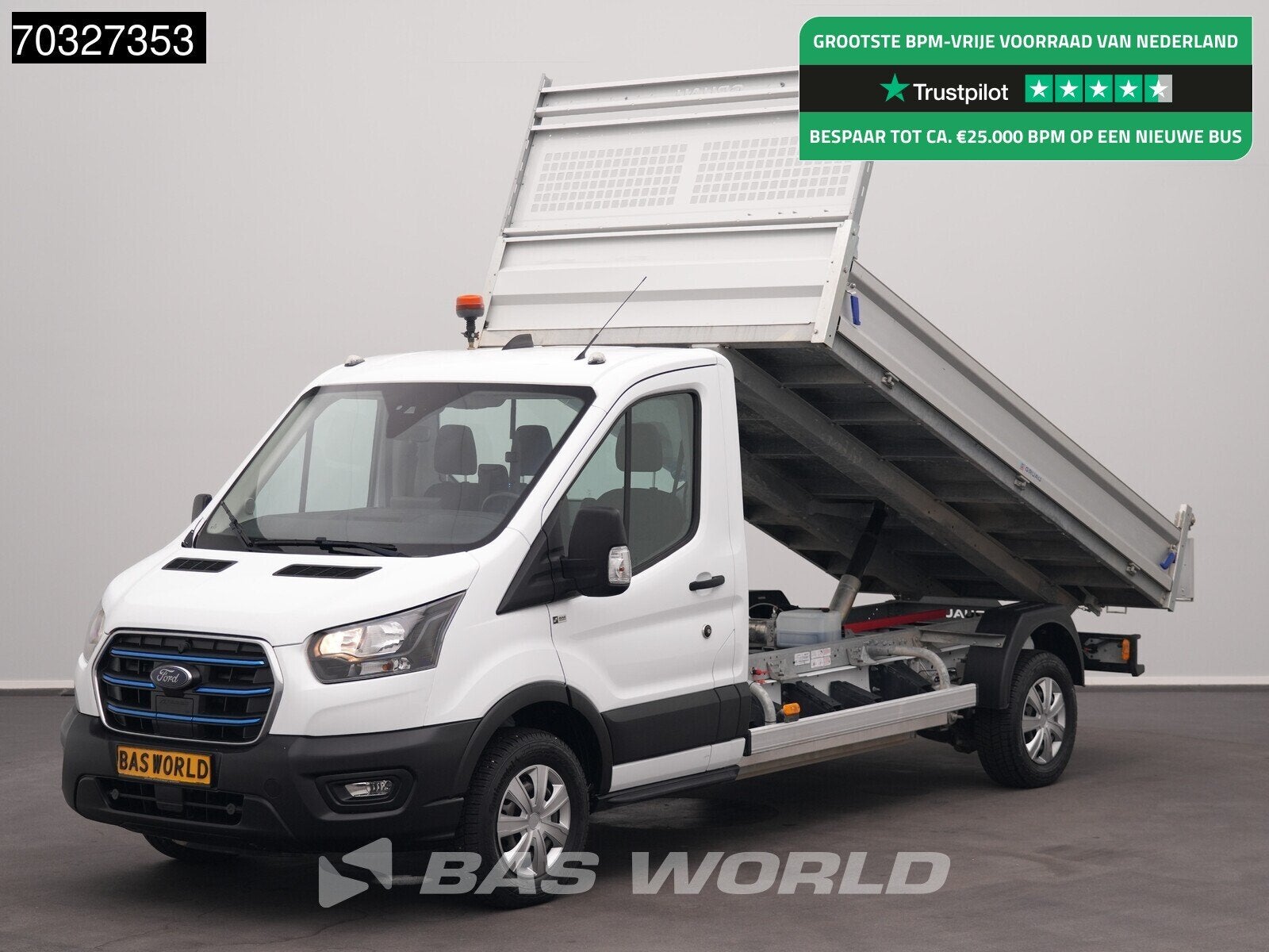 Ford e-Transit 184pk Elektrisch 68kWh 310km WLTP Kipper Airc, Autos, 2965 kg, Achat, 135 kW, Entreprise