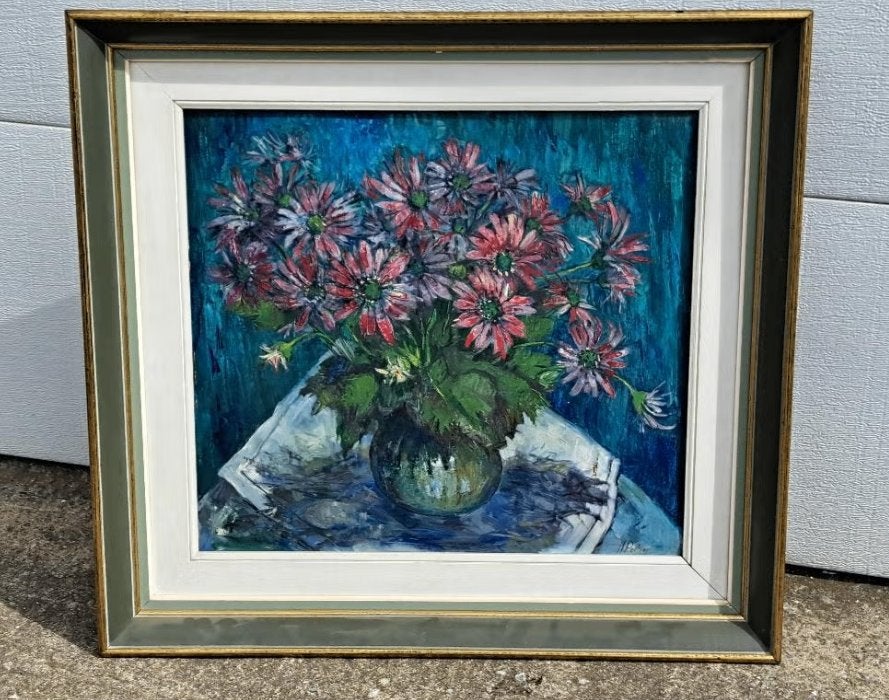 Huile sur toile fleur signe maurice peltier, Ophalen of Verzenden, Doek