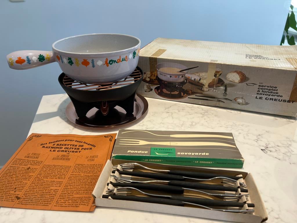 Vintage Le Creuset Fondueset, nr 640, compleet ‘70 jaren, Huis en Inrichting, Keuken | Potten en Pannen, Zo goed als nieuw, Overige typen