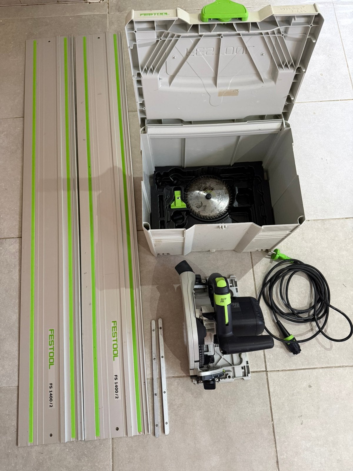 FESTOOL TS 55 EBQ made in Germany +2 schijf +2geleiderail, Doe-het-zelf en Bouw, Gereedschap | Zaagmachines, Ophalen, Gebruikt