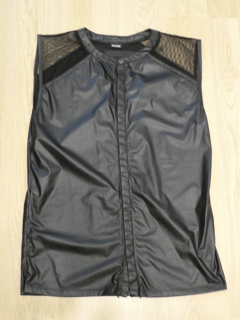 Tank Top Wetlook Zwart Schouders Raster, Ophalen of Verzenden, Zo goed als nieuw, Zwart