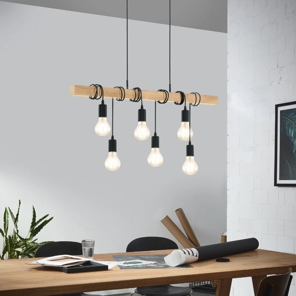 Hanglamp Eglo Townshend 6 lampen, Comme neuf, Enlèvement, E27 (grand), Industrieel