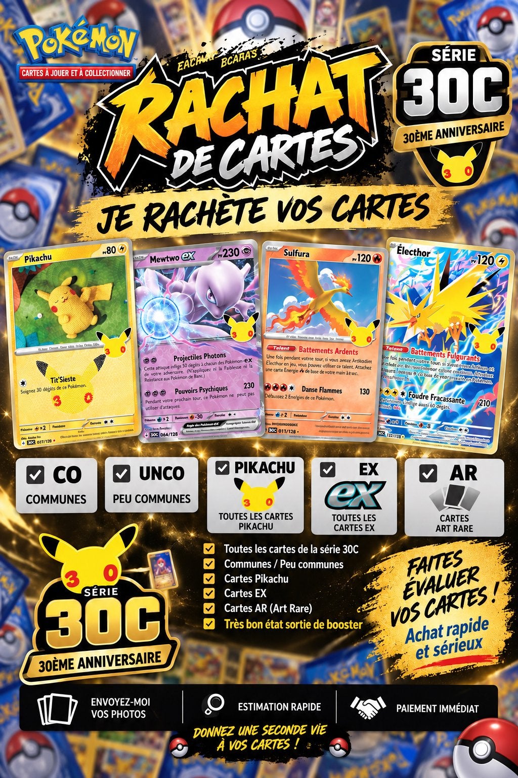 RACHAT CARTES POKÉMON – SÉRIE 30C / 30ÈME ANNIVERSAIRE, Enlèvement, Comme neuf, Booster
