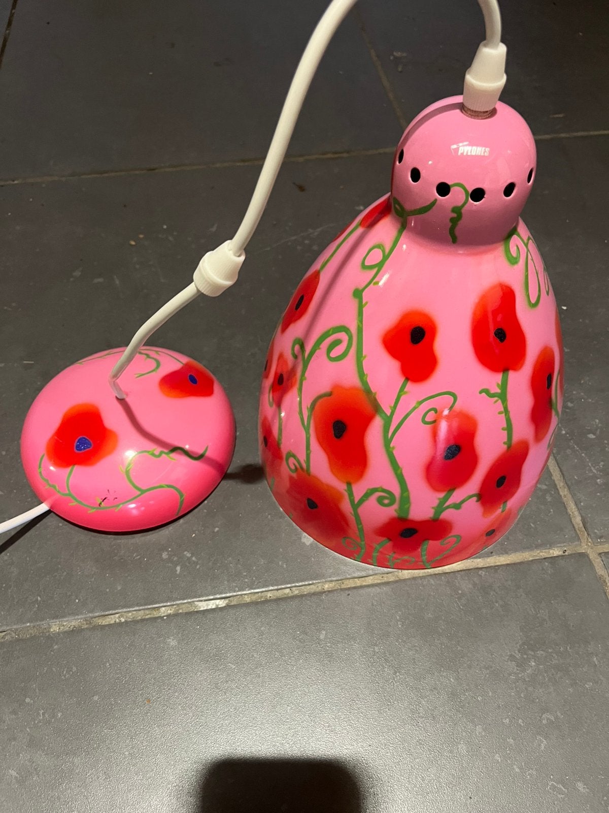 Roze hanglamp met klaprozen – Ø 20 cm x 25 cm, Ophalen, Zo goed als nieuw