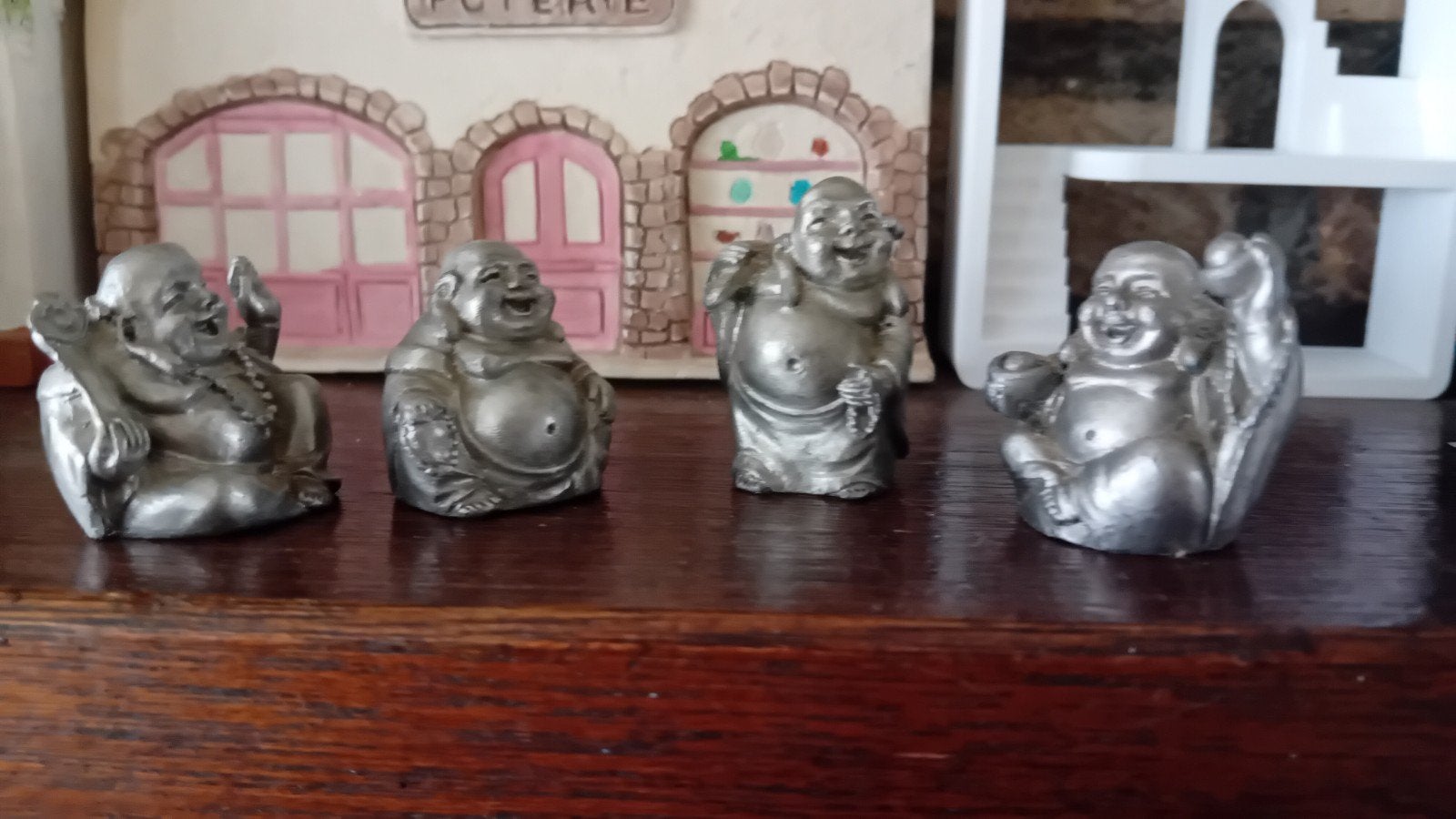 4 bouddhas en métal de 3 cm de haut, Enlèvement ou Envoi, Utilisé, Métal, Gris