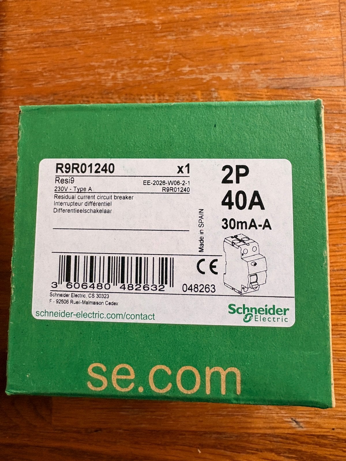 2P 40A 30mA verliesstroomschakelaar, Ophalen, Nieuw, Schneider Electric, Aardlekschakelaar