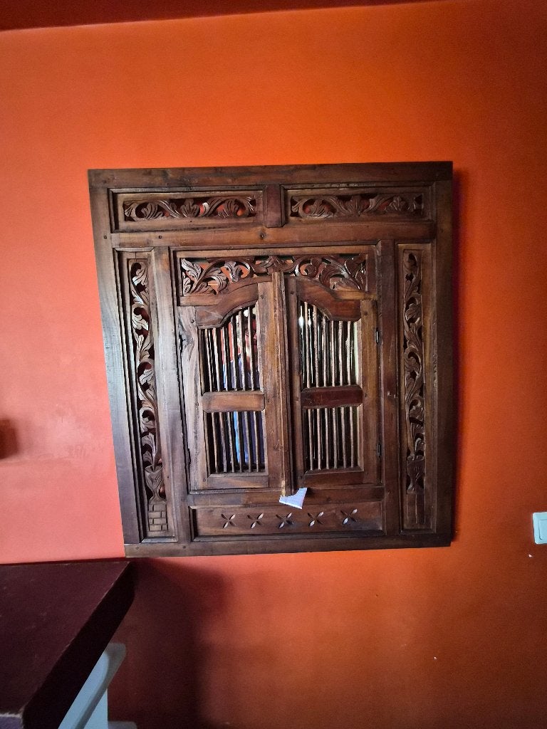 Miroir mural en bois sculpté avec volets – style balinais, Enlèvement, Rectangulaire, 50 à 100 cm, Moins de 100 cm