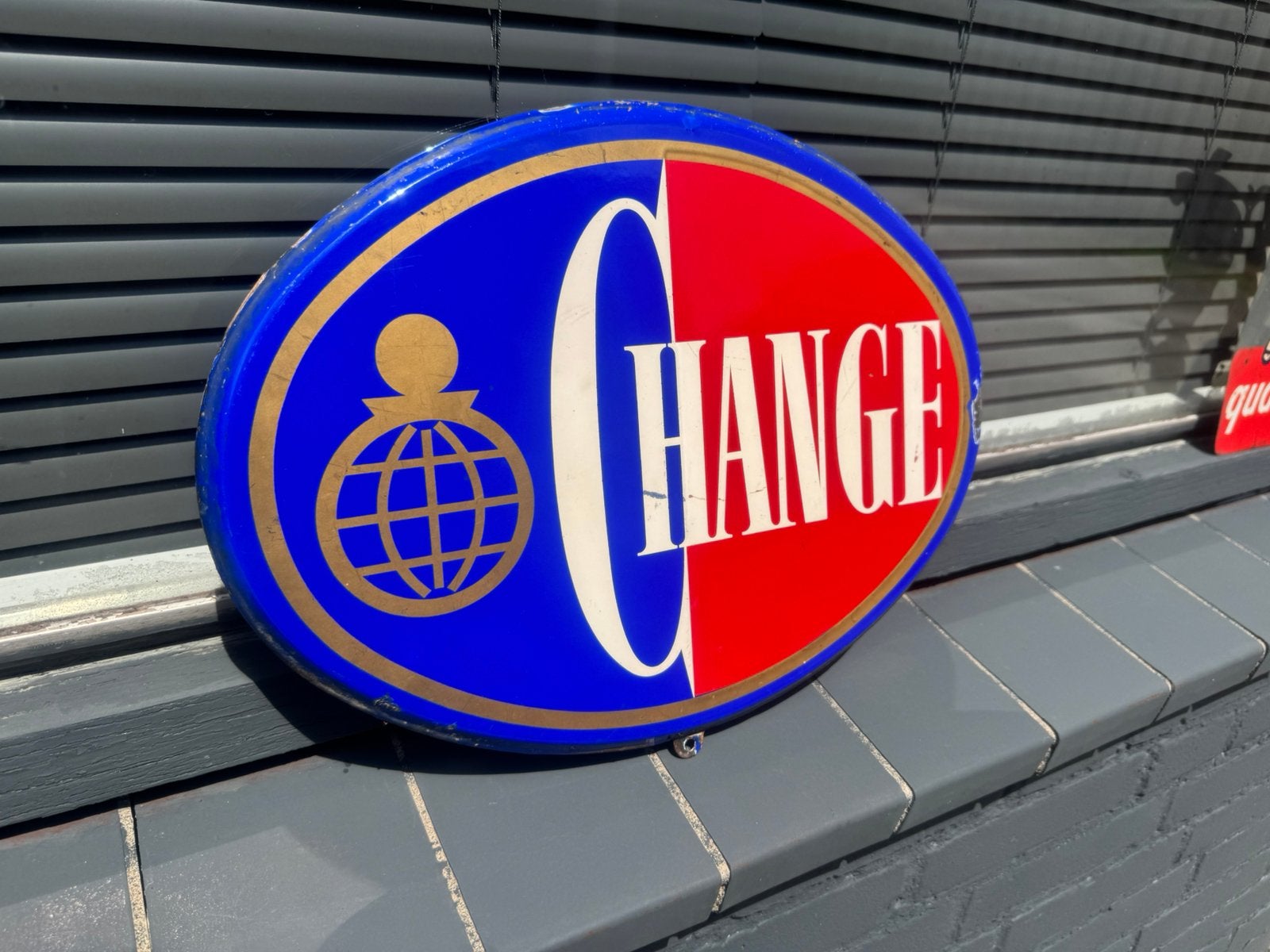 Change wissel emaille reclame bord, Verzamelen, Ophalen of Verzenden, Gebruikt, Reclamebord