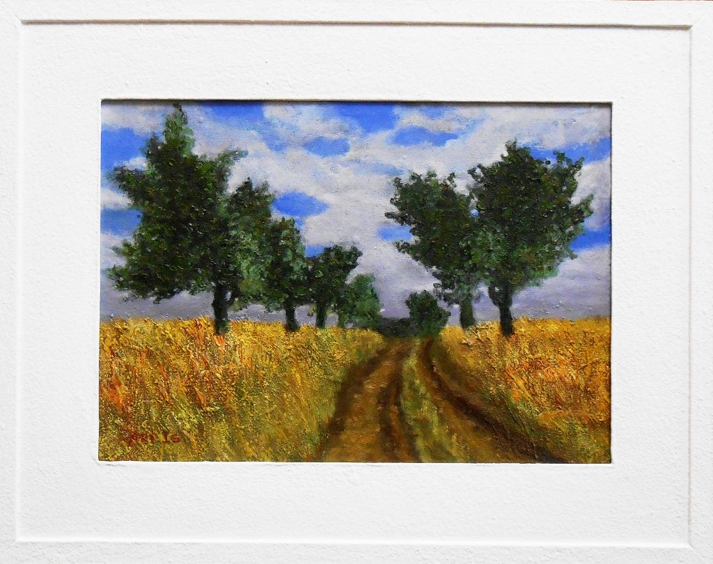 « Un endroit tranquille » Peinture encadrée, Textile, Peinture à l'huile, Paysage, Passe-partout