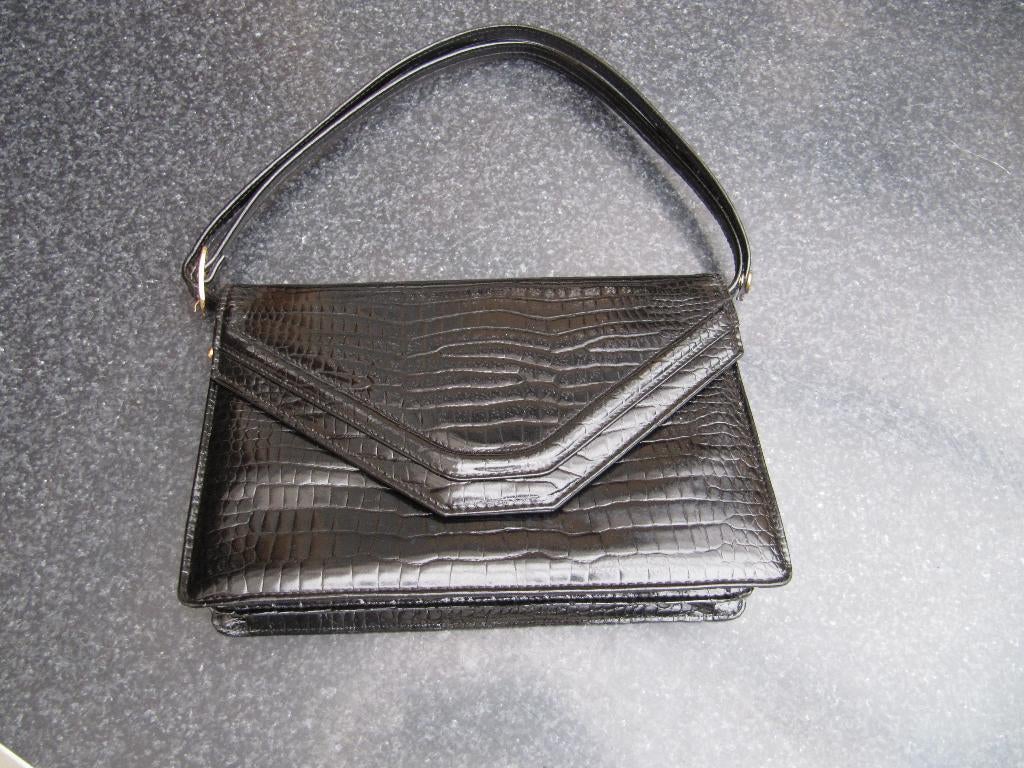 fijne handtas tas zwart vintage met lits, wat reliefpatroon, Enlèvement ou Envoi, Utilisé, Noir, Sac à main