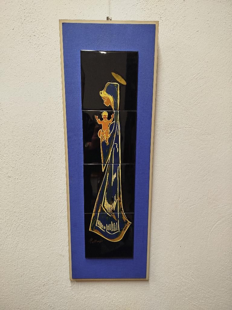 Schilderij op tegel gesigneerd., Antiquités & Art, Curiosités & Brocante, Enlèvement ou Envoi