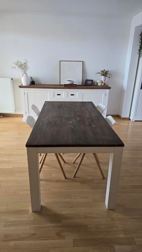 Table de salle à manger style campagne blanc/bois foncé – Bo, Maison & Meubles, Tables | Tables à manger, Enlèvement, Rectangulaire