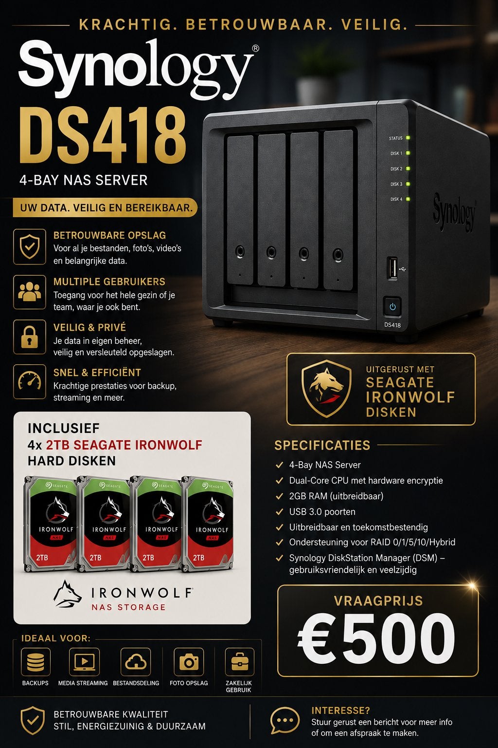Synology DS418 met 4x2 Tb, Enlèvement, Comme neuf