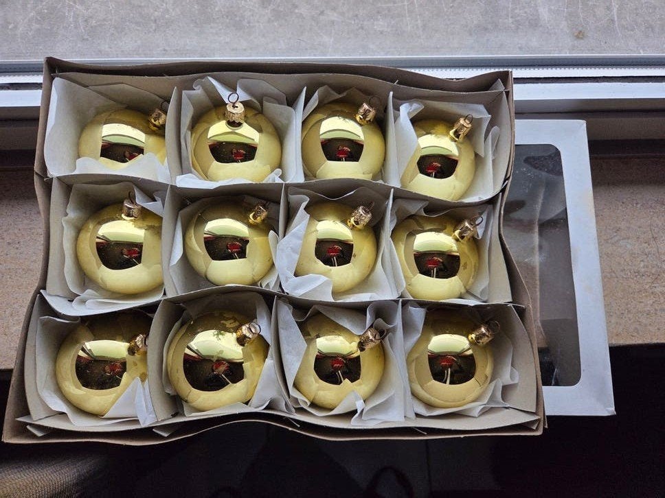 12 boules de Noël vintage en verre., Enlèvement ou Envoi, Utilisé