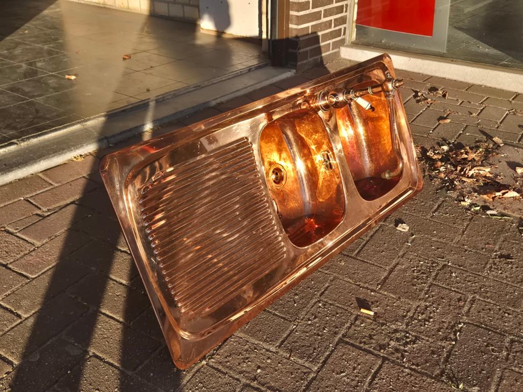 Massief Koperen Spoelbak + Kraan, Ophalen, Koper