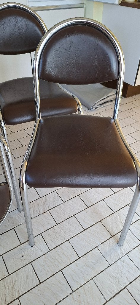 Keukenstoelen, Maison & Meubles, Inox poten, leder zitten., Brun, Enlèvement, Utilisé