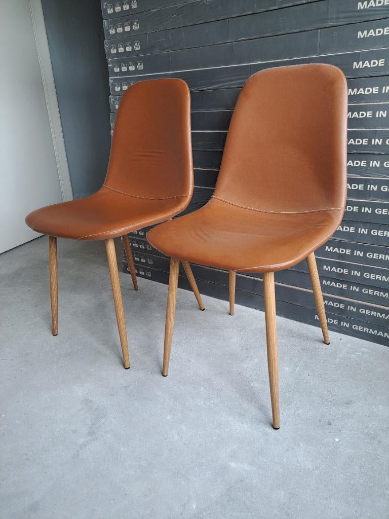 2 kunstlederen stoelen, Huis en Inrichting, Stoelen, Gebruikt, Twee, Bruin, Ophalen