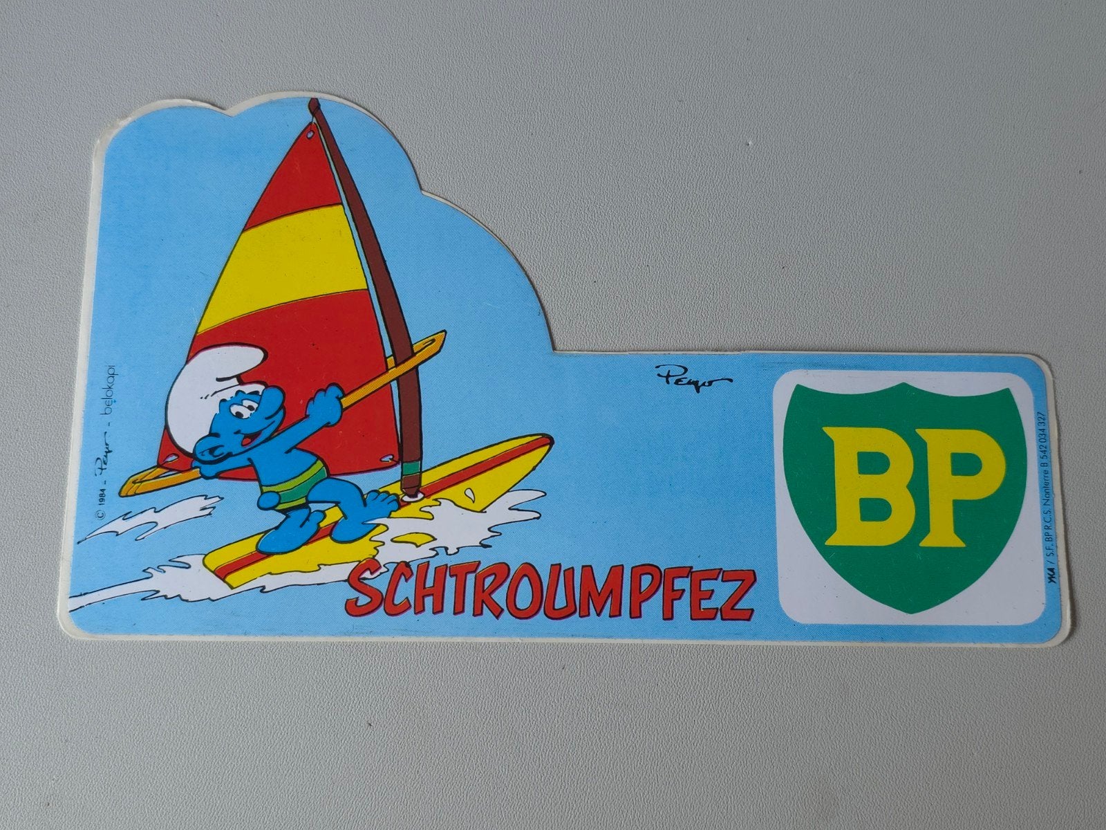 Grand autocollant Schtroumpf BP, Collections, Schtroumpfs, Envoi, Comme neuf, Autres Schtroumpfs, Autres types